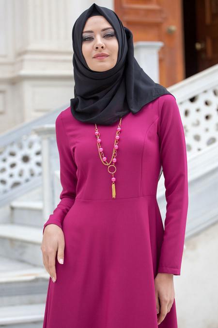 Dress - Fuchsia Hijab Dress 4055F - 3