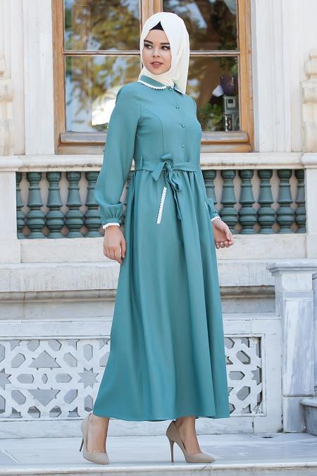 Dress - Green Hijab Dress 4054Y - 2