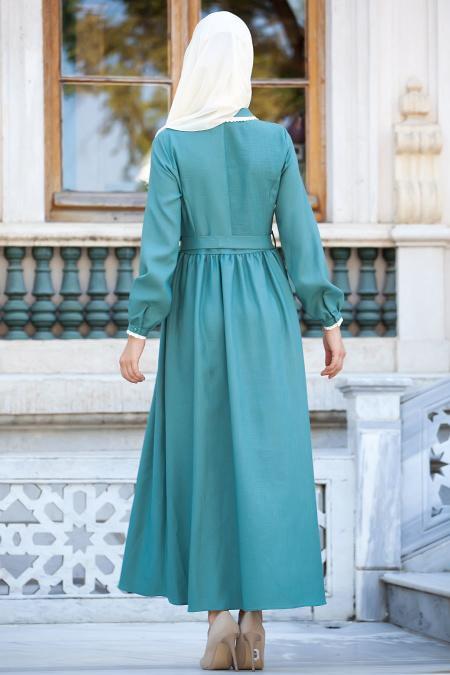 Dress - Green Hijab Dress 4054Y - 3