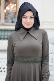 Dress - Khaki Hijab Dress 40920HK - Thumbnail