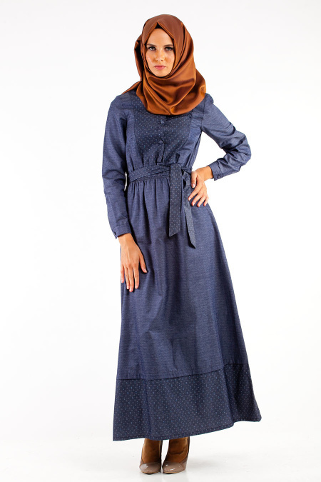 Dress - Navy Blue Hijab Dress 4050L