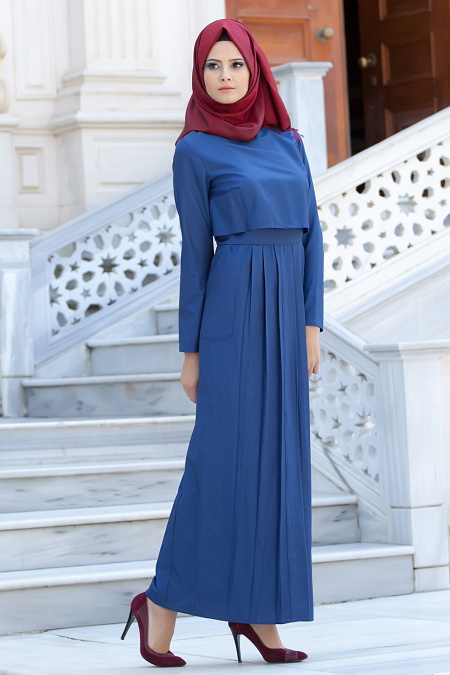 Dress - Navy Blue Hijab Dress 4059L