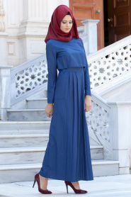 Dress - Navy Blue Hijab Dress 4059L - Thumbnail