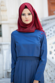 Dress - Navy Blue Hijab Dress 4059L - Thumbnail