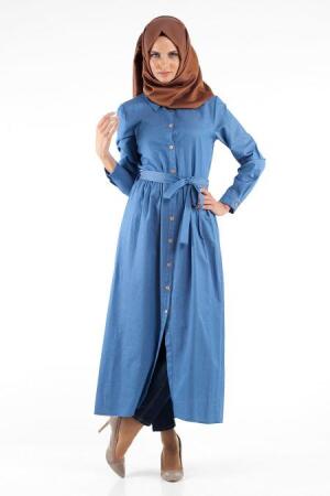 Dress - Petrol Blue Hijab Dress 4049PM - 1