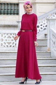 Dress - Plum Color Hijab Dress 4023MU - Thumbnail