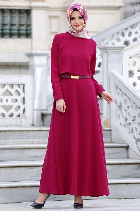 Dress - Plum Color Hijab Dress 4023MU