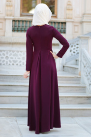 Dress - Plum Color Hijab Dress 4055MU - Thumbnail