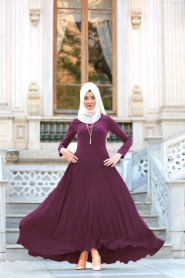 Dress - Plum Color Hijab Dress 4055MU - Thumbnail