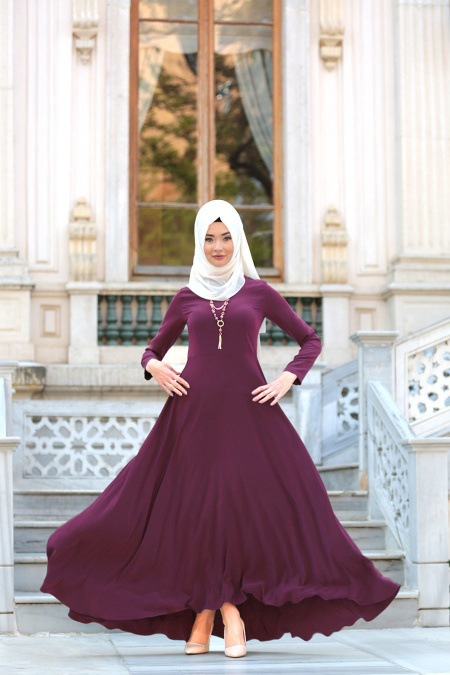Dress - Plum Color Hijab Dress 4055MU