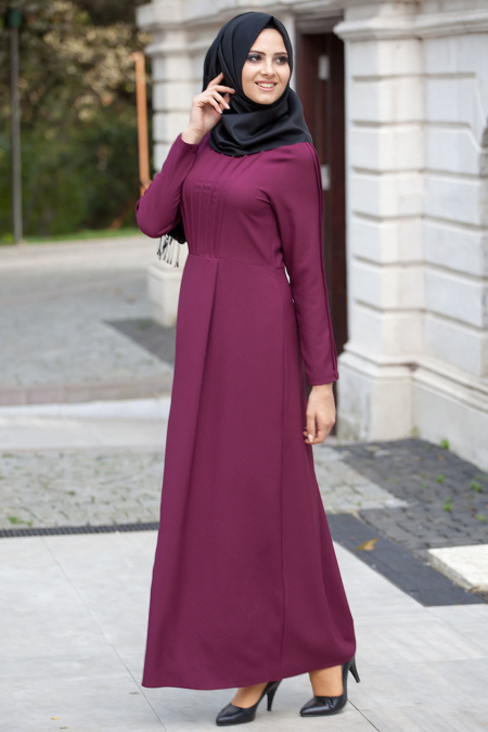 Dress - Plum Color Hijab Dress 40730MU