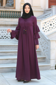 Dress - Plum Color Hijab Dress 41420MU - Thumbnail