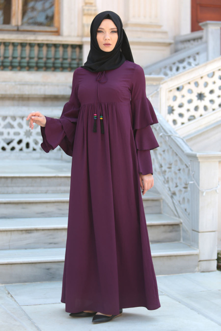 Dress - Plum Color Hijab Dress 41420MU