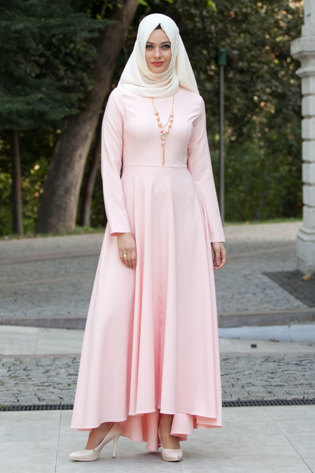 Dress - Powder Pink Hijab Dress 4055PD