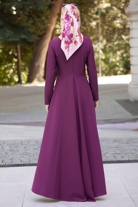 Dress - Purple Hijab Dress 4055MOR - 4