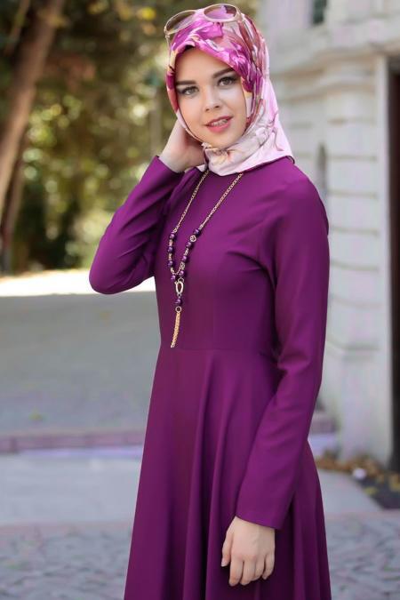 Dress - Purple Hijab Dress 4055MOR - 3