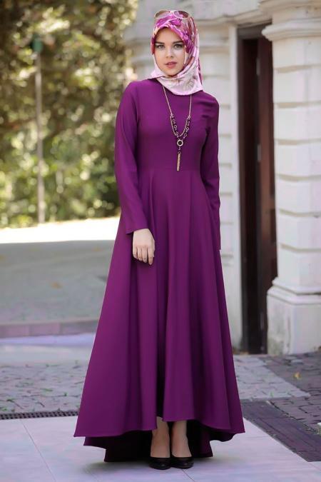 Dress - Purple Hijab Dress 4055MOR - 2