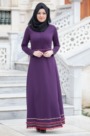 Dress - Purple Hijab Dress 40890MOR - Thumbnail