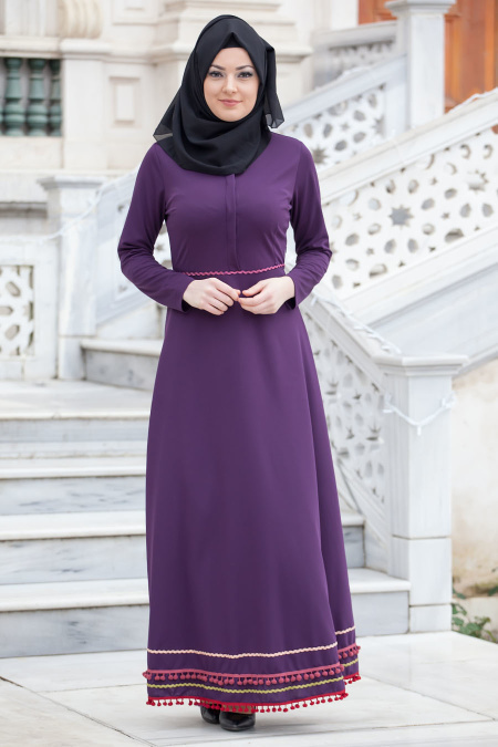 Dress - Purple Hijab Dress 40890MOR
