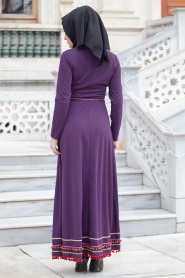 Dress - Purple Hijab Dress 40890MOR - Thumbnail