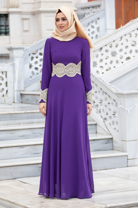Dress - Purple Hijab Dress 40900MOR