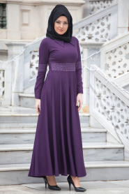 Dress - Purple Hijab Dress 40920MOR - Thumbnail