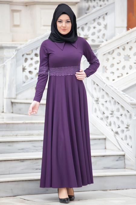 Dress - Purple Hijab Dress 40920MOR - 2