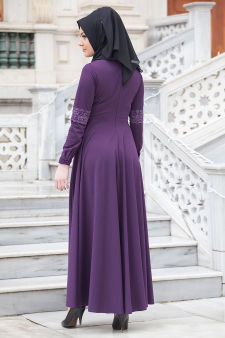 Dress - Purple Hijab Dress 40920MOR - 4