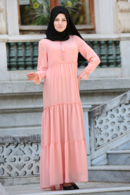 Dress - Salmon Pink Hijab Dress 41460SMN - Thumbnail