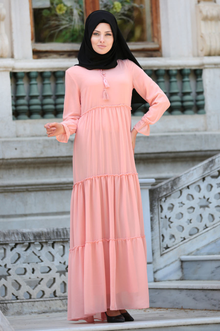 Dress - Salmon Pink Hijab Dress 41460SMN