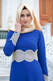 Dress - Sax Blue Hijab Dress 40900SX - Thumbnail