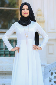 Dress - White Hijab Dress 4055B - Thumbnail