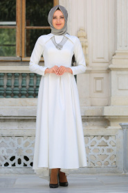 Dress - White Hijab Dress 41470B - Thumbnail