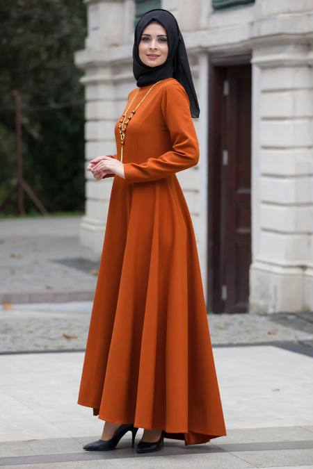 Dress - Yellowish Brown Hijab Dress 4055TB