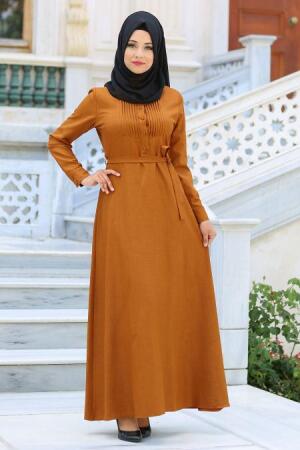 Dress - Yellowish Brown Hijab Dress 4062TB - 1