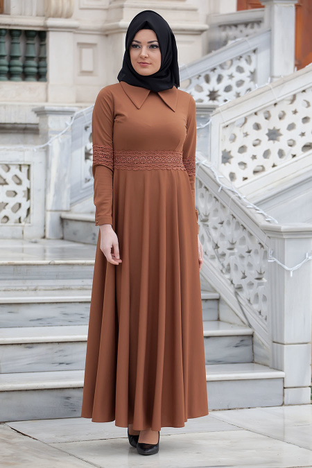 Dress - Yellowish Brown Hijab Dress 40920TB