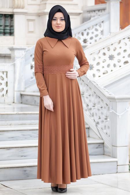 Dress - Yellowish Brown Hijab Dress 40920TB - 2