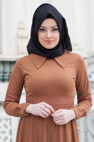 Dress - Yellowish Brown Hijab Dress 40920TB - Thumbnail