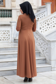 Dress - Yellowish Brown Hijab Dress 40920TB - Thumbnail