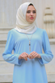 Dresses - Baby Blue Hijab Dress 41490BM - Thumbnail