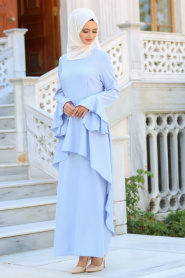 Dresses - Baby Blue Hijab Dress 41540BM - Thumbnail