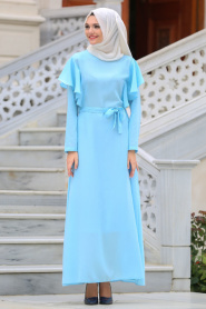 Dresses - Baby Blue Hijab Dress 41610BM - Thumbnail