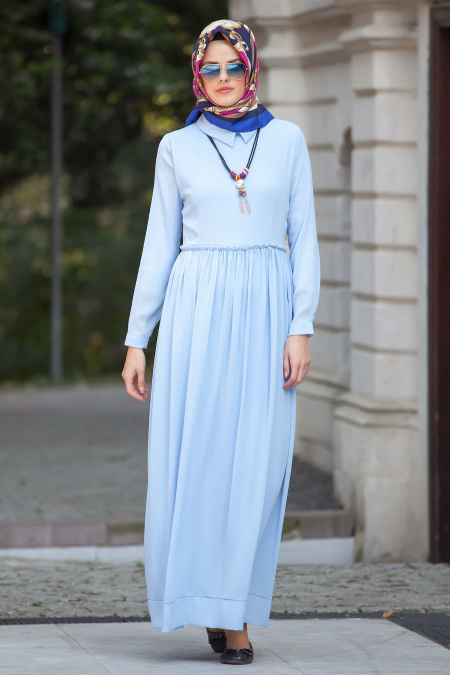 Dresses - Baby Blue Hijab Dress 5088BM