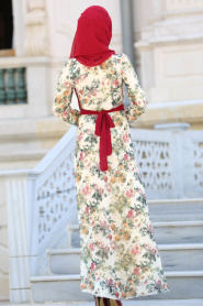 Dresses - Beige Hijab Dress 76938BEJ - Thumbnail