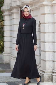 Dresses - Black Hijab Dress 5088S - Thumbnail