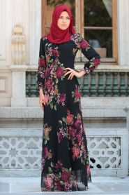 Dresses - Black Hijab Dress 76930S - Thumbnail