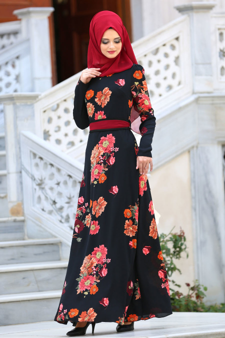 Dresses - Black Hijab Dress 7765S