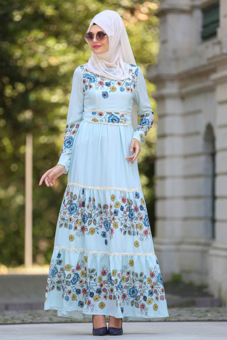 Dresses - Blue Hijab Dress 7772M