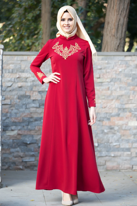 Dresses - Claret Red Hijab Dress 3000BR