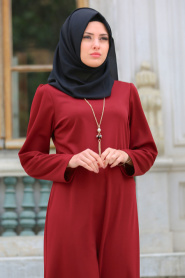 Dresses - Claret Red Hijab Dress 41490BR - Thumbnail